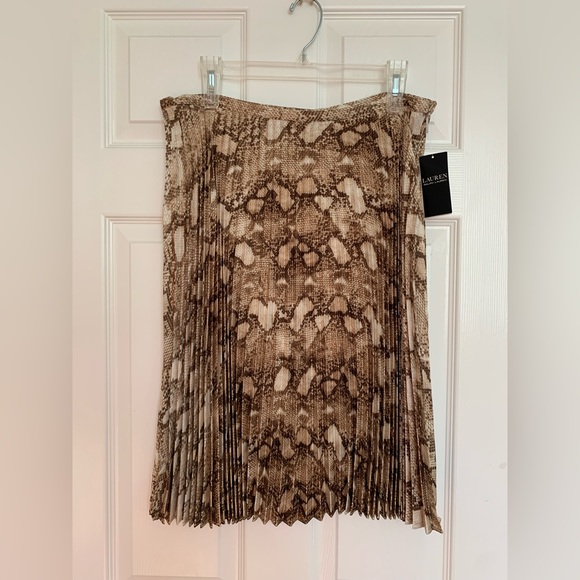 Ralph Lauren Dresses & Skirts - FINAL PRICE NWT Ralph Lauren Pleated Snake Print Satin Midi Skirt Brown/Cream 12